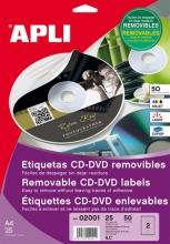 APLI etikett, A4, 114/41 mm, eltávolítható, CD/DVD címke