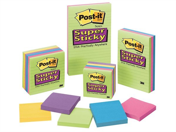 3M POSTIT jegyzettömb, öntapadós, 102x152 mm, 90 lapos, POST-IT, Super Sticky, ultra színes