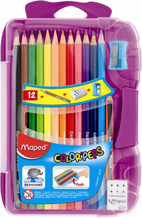 MAPED színes ceruza készlet, háromszögletű, Color'Peps Smart Box, 12 db-os, kiegészítőkkel