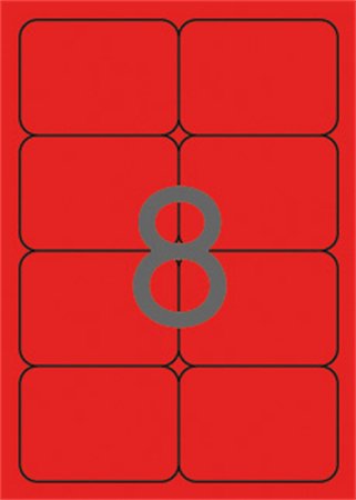 APLI etikett, A4, 99,1x67,7 mm, 2 pályás, kerekített sarkú, neon piros