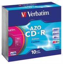 VERBATIM CD-R, 700 MB, 80 min, 52x, vékony tokban, színes (DataLifePlus - Super AZO)