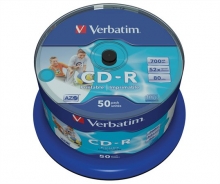 VERBATIM CD-R, 700 MB, 80 min, 52x, hengeren, szélesen nyomtatható, no-ID