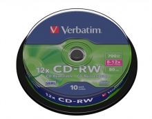 VERBATIM CD-RW, 700 MB, 8-10x, újraírható, hengeren