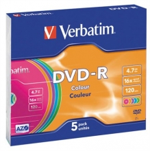 VERBATIM DVD-R, 4,7 GB, 16x, vékony tokban, színes