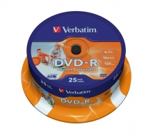 VERBATIM DVD-R, 4,7 GB, 16x, hengeren, szélesen, nyomtatható