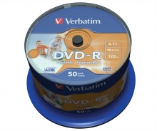 VERBATIM DVD-R, 4,7 GB, 16x, hengeren, szélesen, nyomtatható