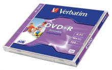 VERBATIM DVD+R, 4,7 GB, 16x, nyomtatható, normál tokban