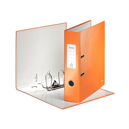 LEITZ iratrendező, A4, 80 mm, PP/PP, élvédő sínnel, lakkfényű, Wow, 180°, narancssárga