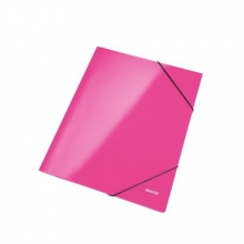 LEITZ gumis mappa, A4, 15 mm, karton, lakkfényű, Wow, rózsaszín