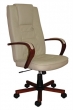 főnöki szék, bőr, magas háttámla, fa karfa és lábazat, LGA72 Wood, beige/mahagóni
