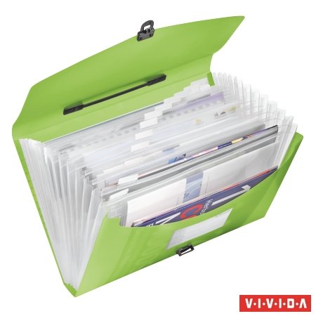 ESSELTE harmonika táska, A4, 12 rekeszes, PP, Vivida, zöld