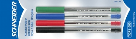 SCHNEIDER golyóstoll, 0,5 mm, kupakos, Tops 505, M, 4 különböző szín
