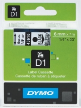 DYMO feliratozógép szalag, 6 mm x 7 m, D1, víztiszta/fekete