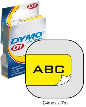 DYMO feliratozógép szalag, 24 mm x 7 m, D1, sárga/fekete