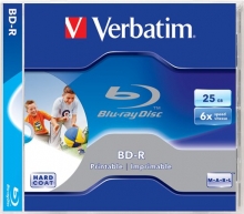 VERBATIM BD-R, Blu-Ray, 25 GB, 6x, nyomtatható, normál tokban