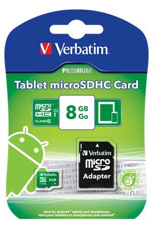 VERBATIM memóriakártya, Micro SDHC, 8 GB, Class 10, adapterrel, tabletekhez, zöld