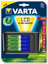 VARTA elemtöltő, AA ceruza/AAA mikro, 4x2400 mAh AA, LCD, 3 funkció, szivargyújtó csatl., 15p tölt idő