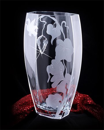 LORENTINA váza, üveg, 35 cm, Made with Swarovski elements, szőlő leveles