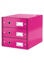 LEITZ irattároló, laminált karton, 3 fiókos, Click&Store, rózsaszín