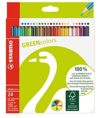 STABILO színes ceruza készlet, hatszögletű GreenColours, 24 szín