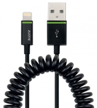 LEITZ USB kábel, iPhone/iPod/iPad készülékhez, 1 m, lightning, spirálkábel, Complete, fekete
