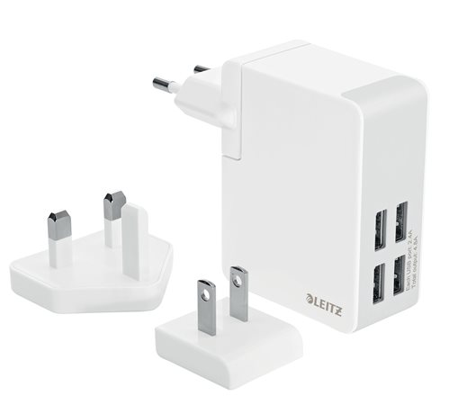 LEITZ hálózati töltőfej, átalakítóval, 4 x USB, univerzális, 5 V, Complete, fehér