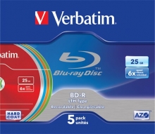 VERBATIM bD-R BluRay lemez, színes felület, LTH, 25GB, 6x, vékony tok
