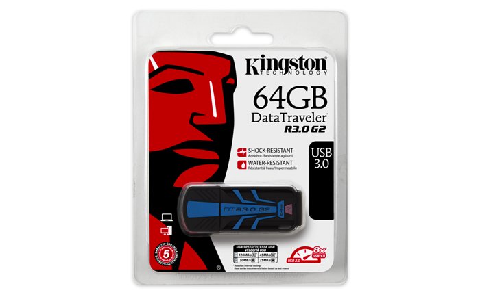 KINGSTON pendrive, 64GB, USB 3.0, 120/50MB/sec DT R30, kék-fekete