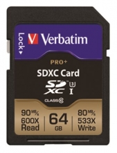 VERBATIM memóriakártya, SDXC, 64 GB, Class 10 UHS-I, 90/80MB/sec PRO+